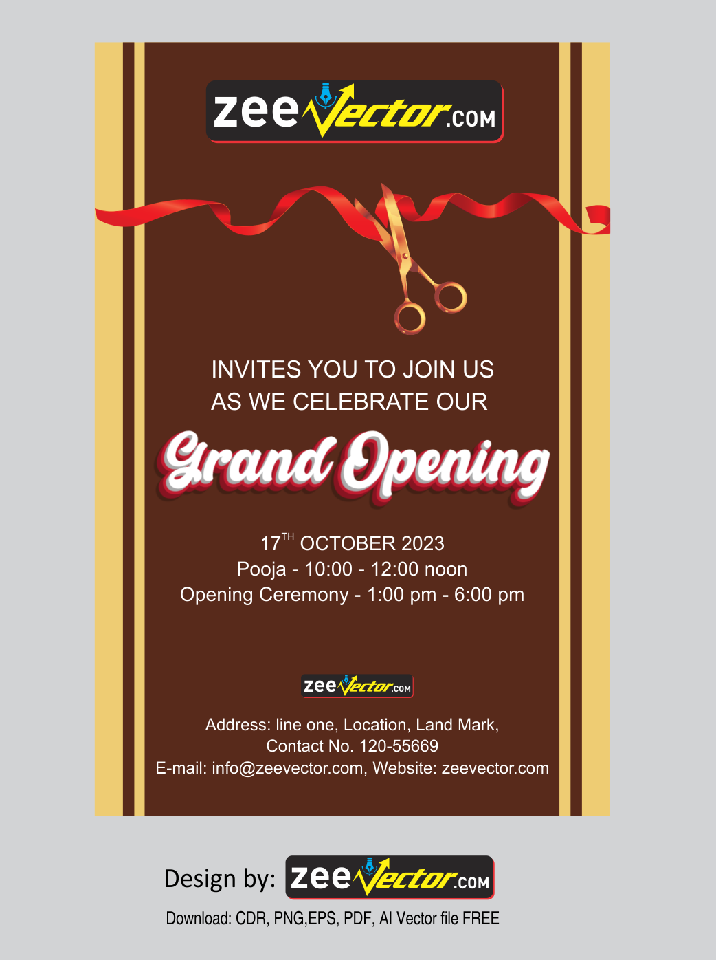 Premium Vector  Grand opening card with red ribbon background