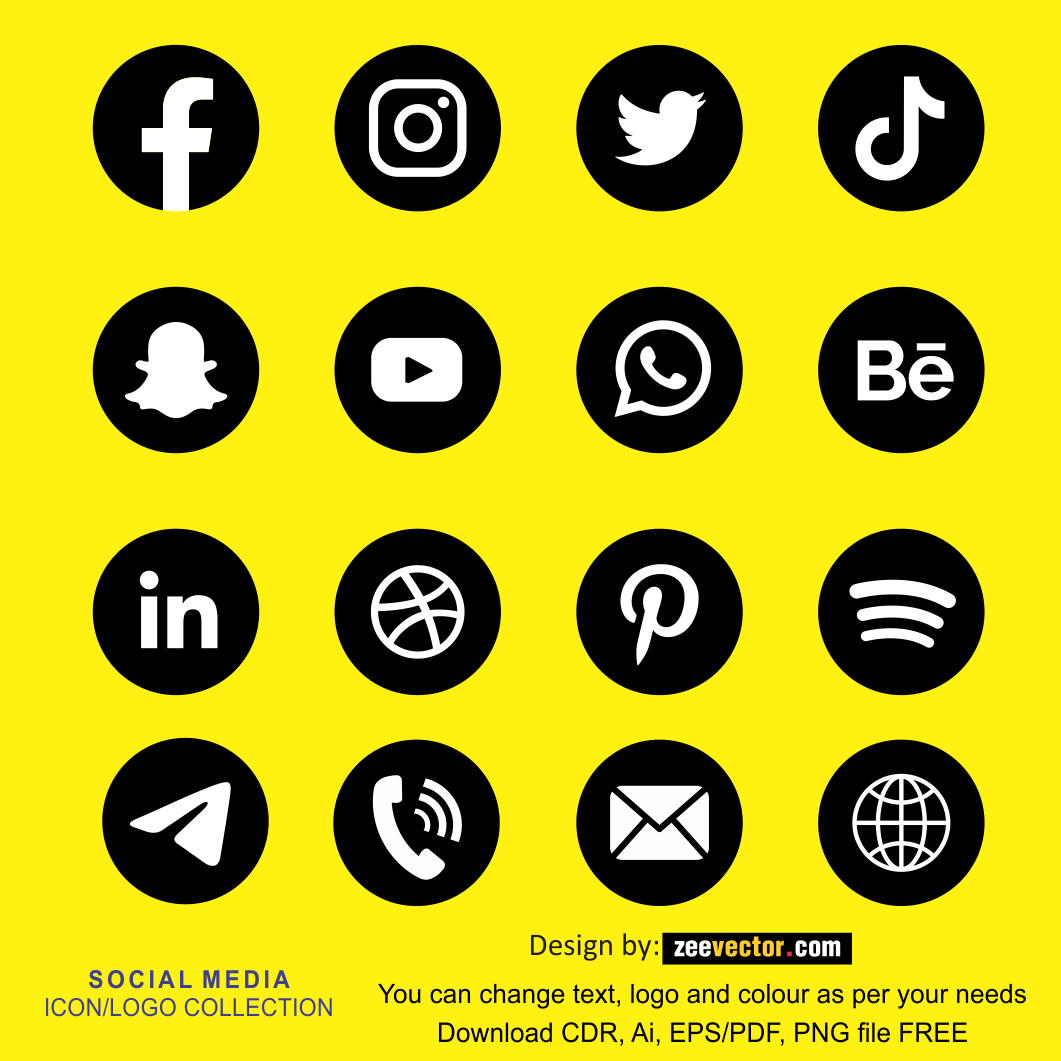round social media icons vector free download